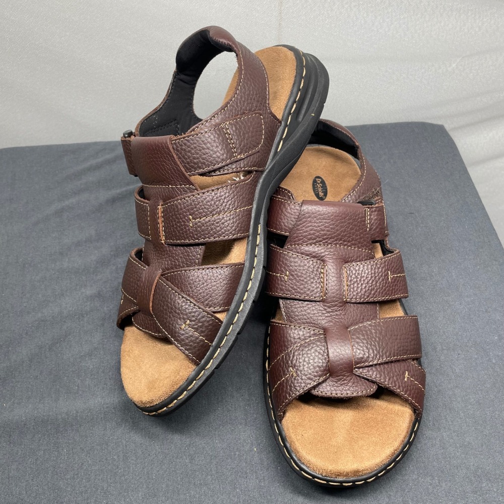 Dr Scholls Men Fisherman Sandals Leather Brown 9M Cain Memory Foam Comfort